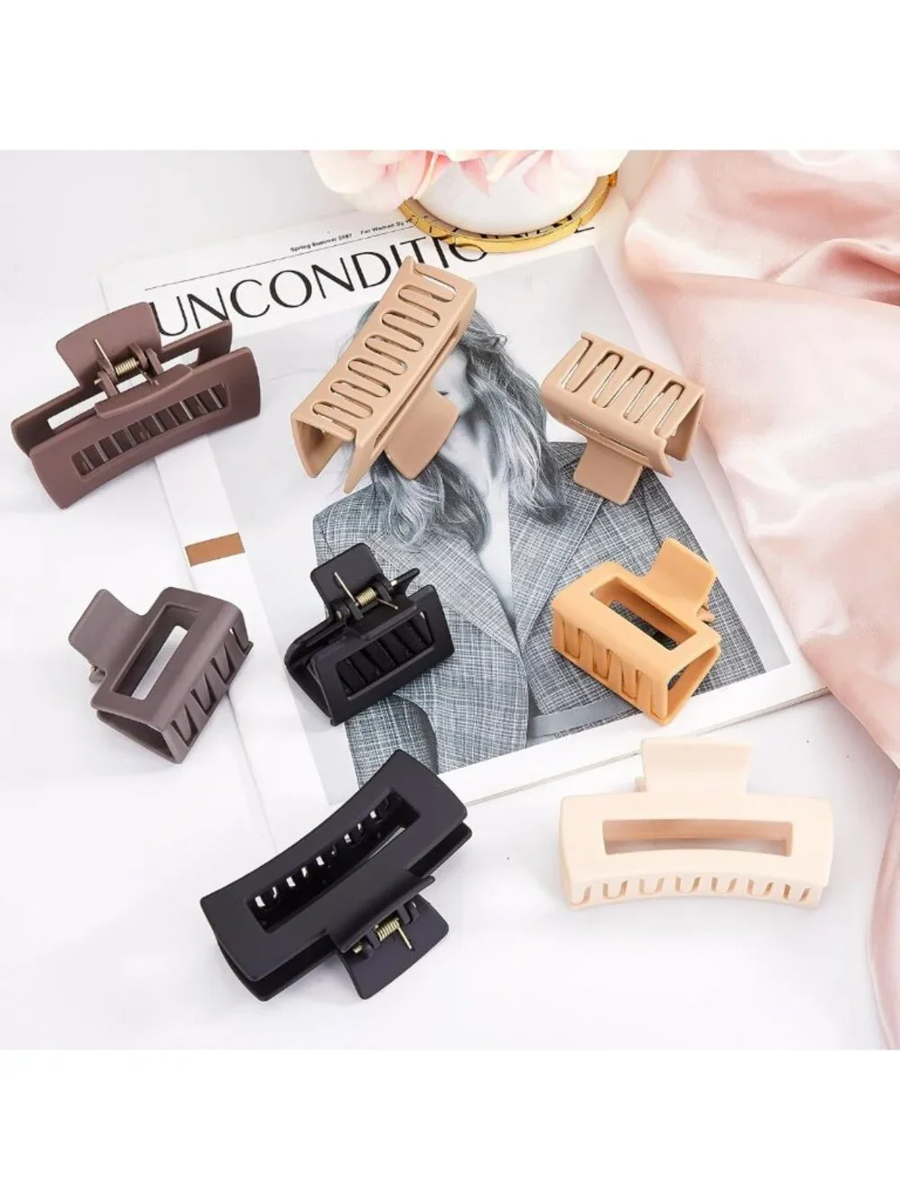 12 Pcs Hair Claw Clips for Women - Non-Slip Matte Rectangle Clips for All Hair